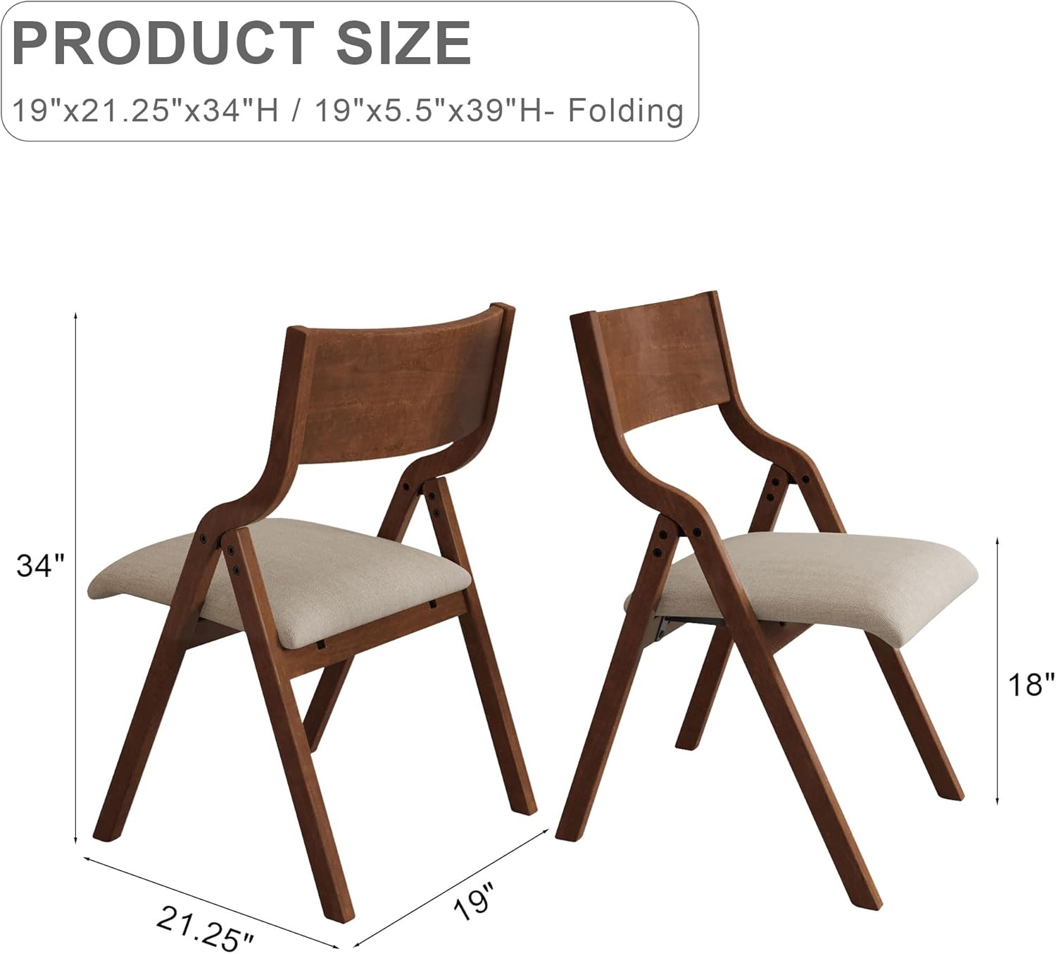 Ball & Cast Folding Dining Chairs Set of 2,Portable Kitchen Chairs with Padded Cushions,Ergonomical Design,Foldable Wood Dining Chairs for Dining Room,Restaurant,Kitchen,Office,Indoor,Taupe+Walnut