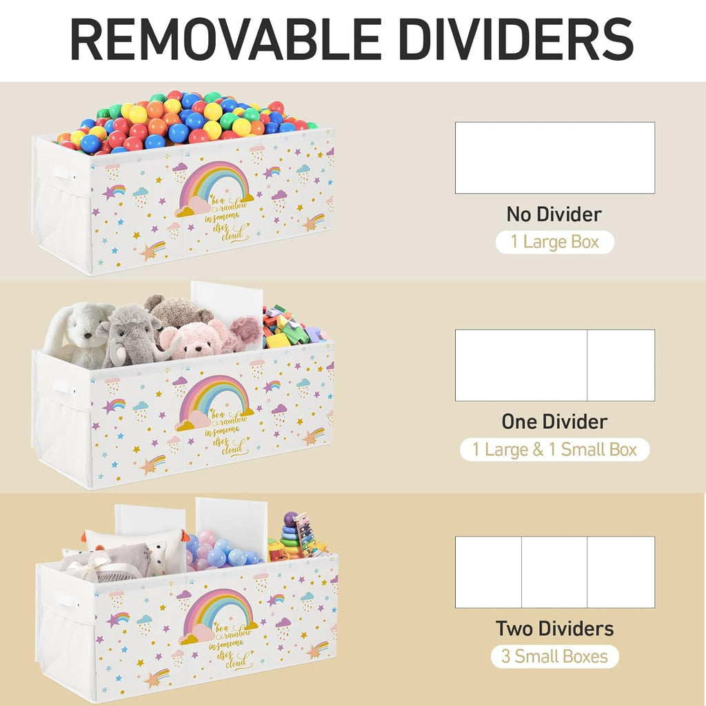 Extra Large Collapsible Toy Box with Lids, Sturdy Storage Organizer, 38"x16"x13" Toy Chest for Playroom, Nursery, Bedroom, Living Room (Rainbow and Stars)