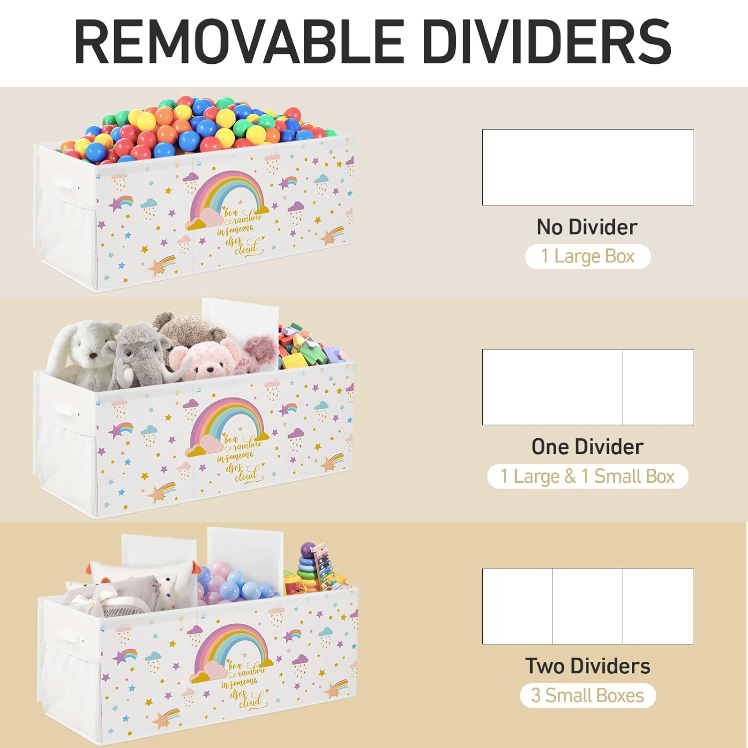 Extra Large Collapsible Toy Box with Lids, Sturdy Storage Organizer, 38"x16"x13" Toy Chest for Playroom, Nursery, Bedroom, Living Room (Rainbow and Stars)