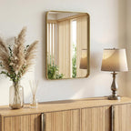 OLIXIS Bathroom Mirror for Over Sink, 30x22 Inch Wall Rounded Rectangle Mirror with Matte Metal Framed, Modern Wall Mount Vanity Mirrors for Home Decor, Living Room, Bedroom, Gold