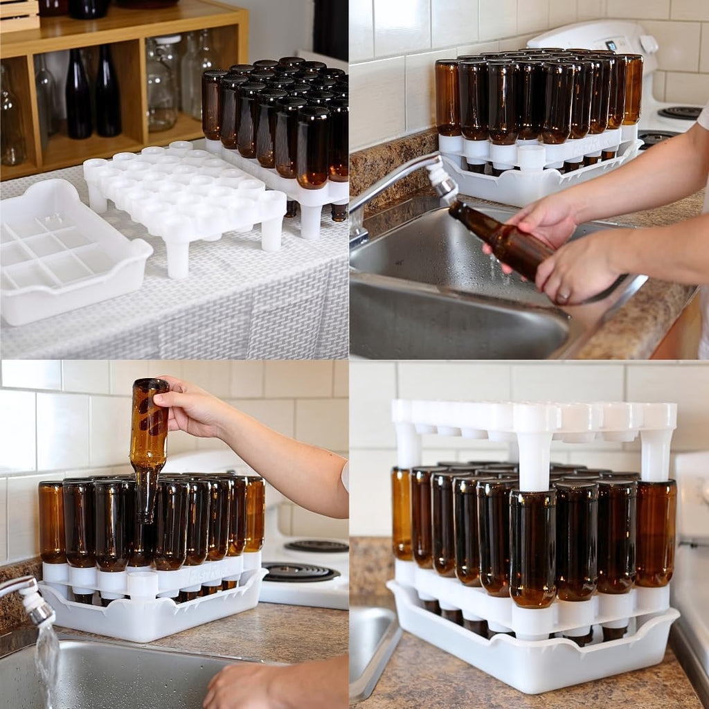 FASTFERMENT FastRack Bottle Drying Tray - Bottle Drying Tree alternative; Dry or Store your Beer, Wine or Bomber/Belgian Bottles; Perfect addition to your Home Brewing Supplies, Taupe, FastRack24 Tray (4822)