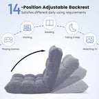 MAT EXPERT Floor Chair with Back Support, Floor Gaming Chair w/ 14 Adjustable Position, Soft Coral Fleece&Alloy Steel Frame, Foldable Padded Lazy Couch Recliner for Meditating (Gray, Large)