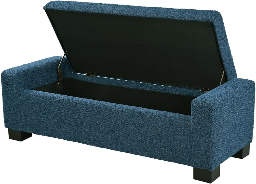 Merax 50" Ottoman Bench with Storage, Upholstered Seating Foot Rest Stool Furniture for Bedroom, Living Room, Entryway, Blue