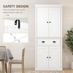 72" Farmhouse Kitchen Pantry Cabinet with Drawer and Adjustable Shelves - White