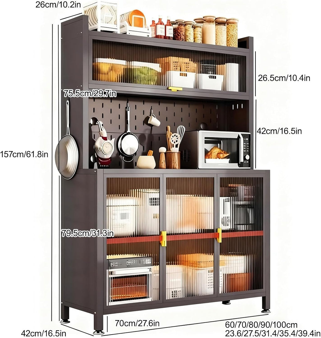 Sideboard with Buffet Cupboard, Tall Kitchen Pantry Storage Cabinet with Microwave Stand, Adjustable Shelf, Cupboard for Dining Room Living Room Furniture(White,80cm/31.4in)