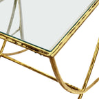 Furniture of America Zayen Glam 22-inch Metal Side Table with Tempered Glass Tabletop and Curved Base, Hammered Stainless Steel Frame for Bedroom, Living Room, Home Office, Gold