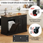 4 EVER WINNER 53" Kitchen Island Cart with Hidden Trash Storage, 3-Tier Spice Rack & Adjustable Shelves, Mobile Kitchen Counter on 5-Wheel Casters, Black