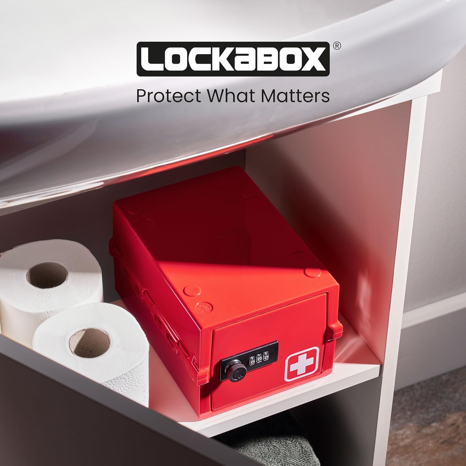 Lockabox Mini™ | Small Medicine Lock Box with Combination Lock (Half Letter Sized) | Mini Medical Lockable Box For Tablets, Creams & Medical Pens | External Size 8.8 x 6.1 x 4.7 Inches (Medi Red)