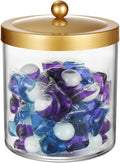 Amolliar 50 Oz Apothecary Jar - Clear Container with Stainless Steel Lid, Plastic Jar for Laundry Room Organization & Pods Storage, Bathroom Vanity Organizer, Kitchen Countertop Cantainer (Gold)