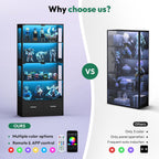 Lamtor 67-inch Glass Display Cabinet – Curio Cabinet with RGB LED Lights, 2 Drawers & Anti-Tip Design for Collectibles, Figures, Living Room | Black