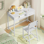 MAHANCRIS Kids Desk and Chair Set, Student Writing Desk, Kids Study Desk with Book Sorter and Fabric Drawer, Kids Wooden Study Table, for Study, Kids Room, Bedroom, White KDBW11901N1