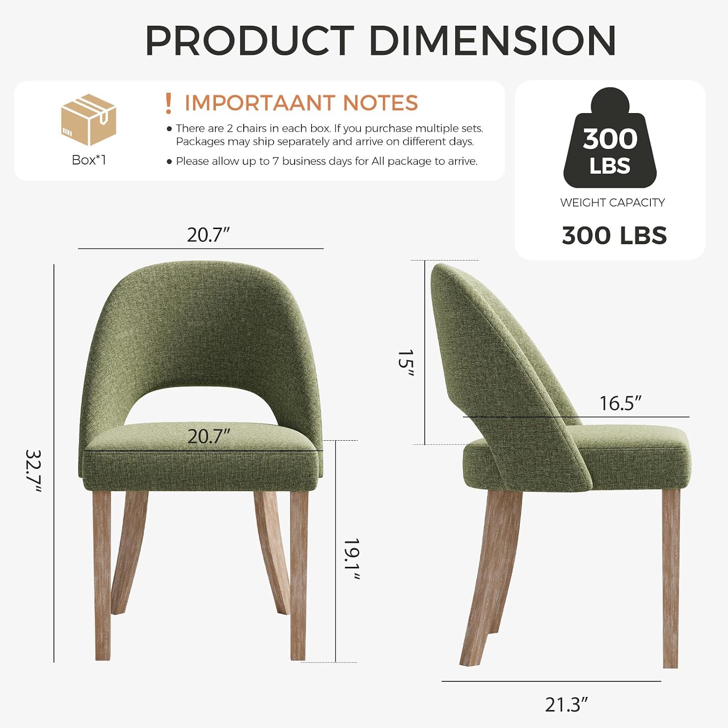 Wooden Dining Chairs Set of 2, Upholstered Modern Chenille Dining Room Chair Kitchen Chairs, Comfy Farmhouse Dinner Chair for Kitchen Dining Room, Green