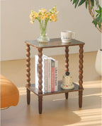Fultyle Side Table, Small End Table with Storage Shelf, 2-Tier Small Coffee Tables Living Room for Bedroom, Narrow Spaces (Rustic Brown)