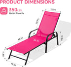 NEWBULIG Outdoor Lounge Chair for Pool,with 5-Position Recliner, 350 lbs Heavy Duty Patio Pool Chair, Outdoor Sun Chairs with Metal Frame for Backyard, Deck, Pink