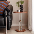 Chinese retro style solid wood Round Sofa Side Table,Bar Pub Small Coffee Table with Metal Table Legs, End Table Decorative for Bedroom,Living Room,Patio,Balcony(15.7*15.7*20.5inches, Cherry)