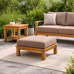 Hives & Honey Pavilion Teak Ottoman – Grade-A Teak Outdoor Footrest with Weather-Resistant Sunproof Cushion, 25.7" Square, Tan