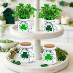 St. Patrick’s Day Decorations for Table – 4 Pack Mini Shamrock Decoration Vases with Artificial Shamrock Picks, St Patrick’s Day Decor for Home & Office
