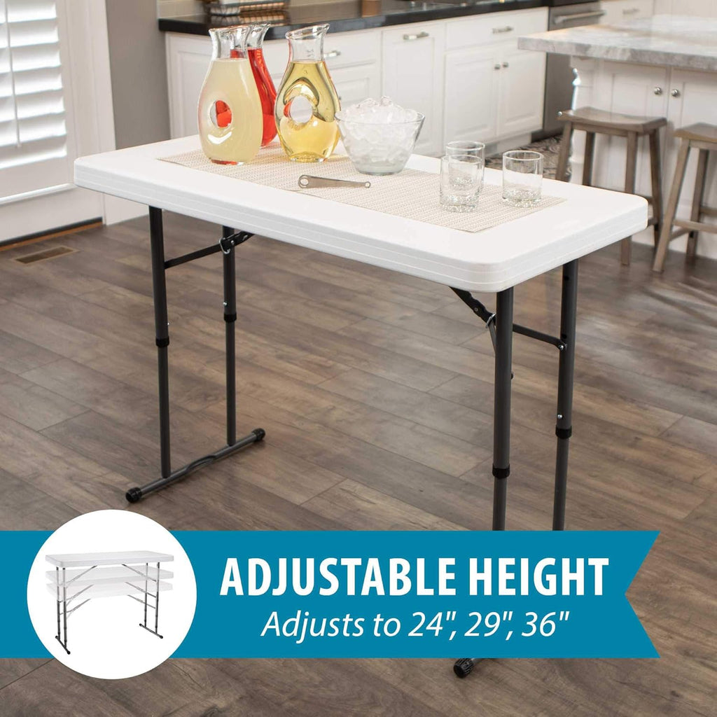 Lifetime 6-Foot Nesting Table and 4-Foot Utility Table Bundle, Commercial Height Adjustable Almond and White Granite