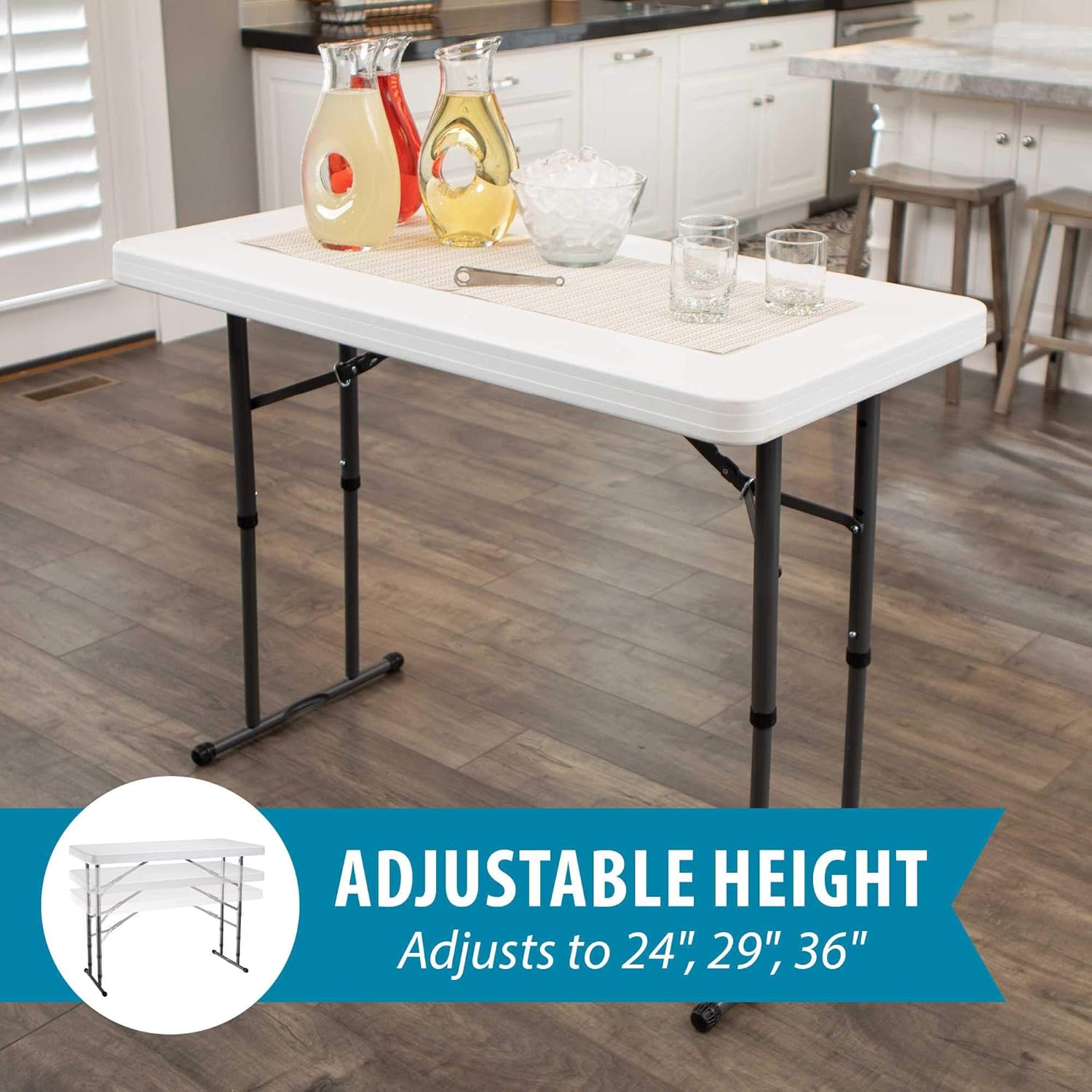 Lifetime 6-Foot Nesting Table and 4-Foot Utility Table Bundle, Commercial Height Adjustable Almond and White Granite