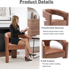 Modern Barrel Dining Chair, Comfy Faux Leather Upholstered Chairs with Open-Back, Assembled Vanity Chair, PU Leather Accent Chair Side Armchair for Dining Room, Kitchen, Living Room（Brown）