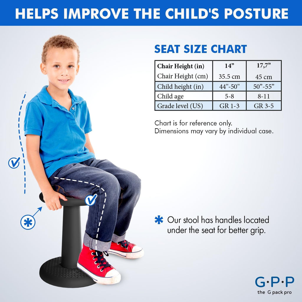 Gpack-pro Kids Wobble Stool 2-Pack – Improves Focus Attention – Non-Slip Base - Wiggle Chair Active Flexible Seating for Preschool Kindergarten Elementary School 17.7-Inch High (Black)