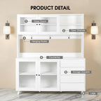 63" Large Kitchen Hutch Cabinet with 4 Doors, 4 Drawers and Microwave Shelf, Farmhouse Pantry Storage Cupboard with Countertop for Kitchen and Dining Room(White)