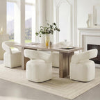 KISLOT Upholstered Dining Chairs Set of 4, Modern Arm Kitchen & Dining Room Chairs with Hidden Casters, Linen Fabric Padded Rolling Chairs, Sturdy Wood Frame, 300 lbs Capacity, Cream Beige