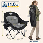 Coldbee Oversized Camping Chairs for Adults - Heavy Duty Padded Folding Lawn Chairs with Cup Holders & Cooler Bag, Comfy Outdoor Chair for Picnic, Beach, Fishing (Black)