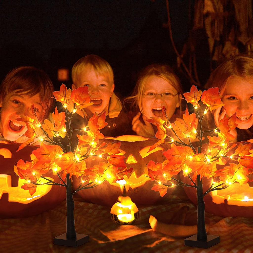 4Pcs Fall Lighted Maple Tree Decor 2FT96LED USB&Battery Operated Artificial Autumn Light up Trees Lights for Harvest Thanksgiving Decorations Tree Lights Table Light House Party Indoor Room Home Deco