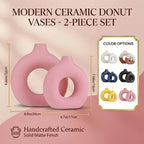 Pink Vase Decor Donut Vase Set of 2 - Circle Hollow Vases, Modern Matte Ceramic Vases for Entryway Living Room Bedroom Dining Table Centerpiece Office Home Decor