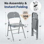 Simple Deluxe Dining Chairs Set of 4, Leather Cushion Foldable Modern Kitchen Side Chair with Padded Back& Metal Legs, Upholstered Dinner Seat Gift for Home/Living Room/Bedroom/Restaurant, Grey