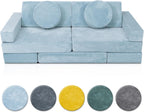 Lunix Replacement Cover for LX15 14pcs Modular Kids Couch, Washable Premium Velvet Fabric, Foam not Included - Serenity Blue