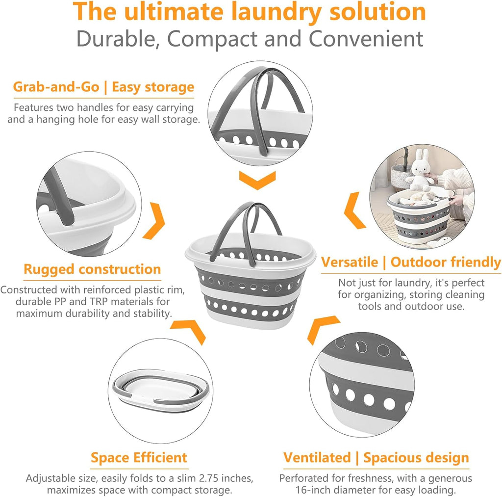 Compact Collapsible Laundry Basket, Small Size Pop-Up Hamper Perfect for Bedroom Side,Bathroom,Travel, Not for Large Families, Foldable with Handle, Measures 16 x 12.5 x 9.5 In, (Gray)