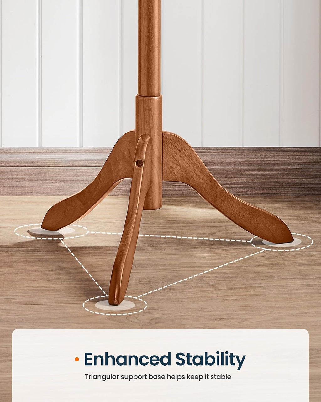 SONGMICS HOME Freestanding Coat Rack, Solid Wood, 8 Hooks, for Living Room, Bedroom, Home Office, 20.4 x 17.7 x 68.9 Inches, Dark Walnut