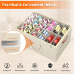 Aokeyee 2 Pack Shoe Organizer for Closet, Large Shoe Storage Box Fits up to 48 Pairs, Space Saving Foldable Shoes Organizer Bin w/Clear Cover and 4 Reinforced Handles, Beige