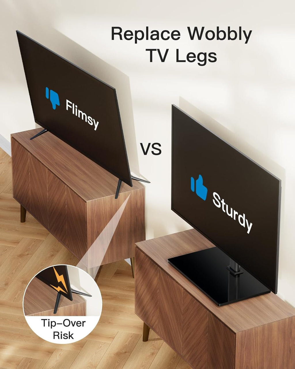 PERLESMITH Universal TV Stand Legs for 32-70 inch TVs, Table Top TV Stand up to 99 lbs, Height Adjustable Television TV Mount, Universal TV Base for Livingroom & Bedroom, VESA 400x400mm PSTVS04-N2