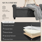 End of Bed Storage Bench for Bedroom, 49" Upholstered Storage Ottoman with Rolled Arms, Rivet Polyester Fabric Ottoman Bench for Bedroom, Living Room, Window, Entryway, Dark Gray