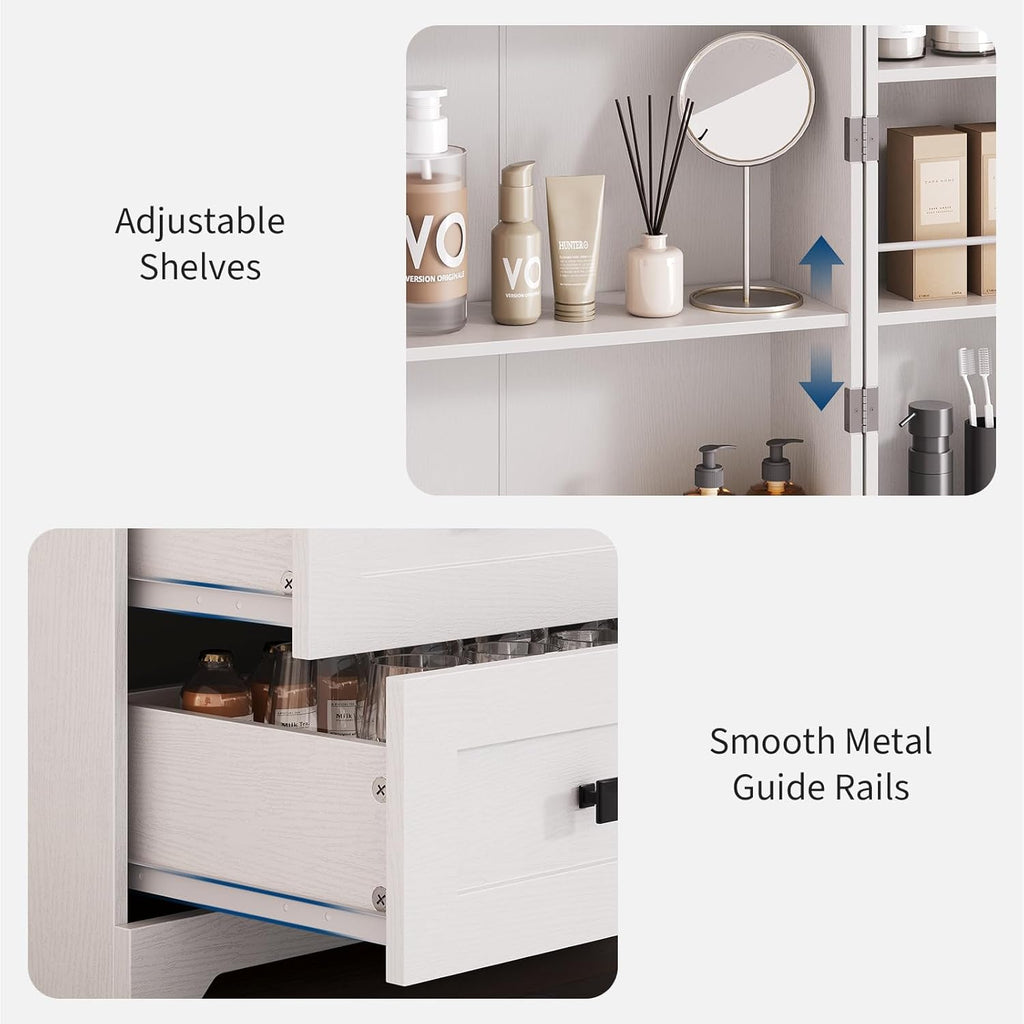 IDEALHOUSE Farmhouse Kitchen Pantry Cabinet - 72" Tall Large Wood Kitchen Storage Cabinets with Adjustable Shelves & 2 Barn Doors & 3 Drawer, Versatile Storage for Dining Room, Bathroom, Living Room