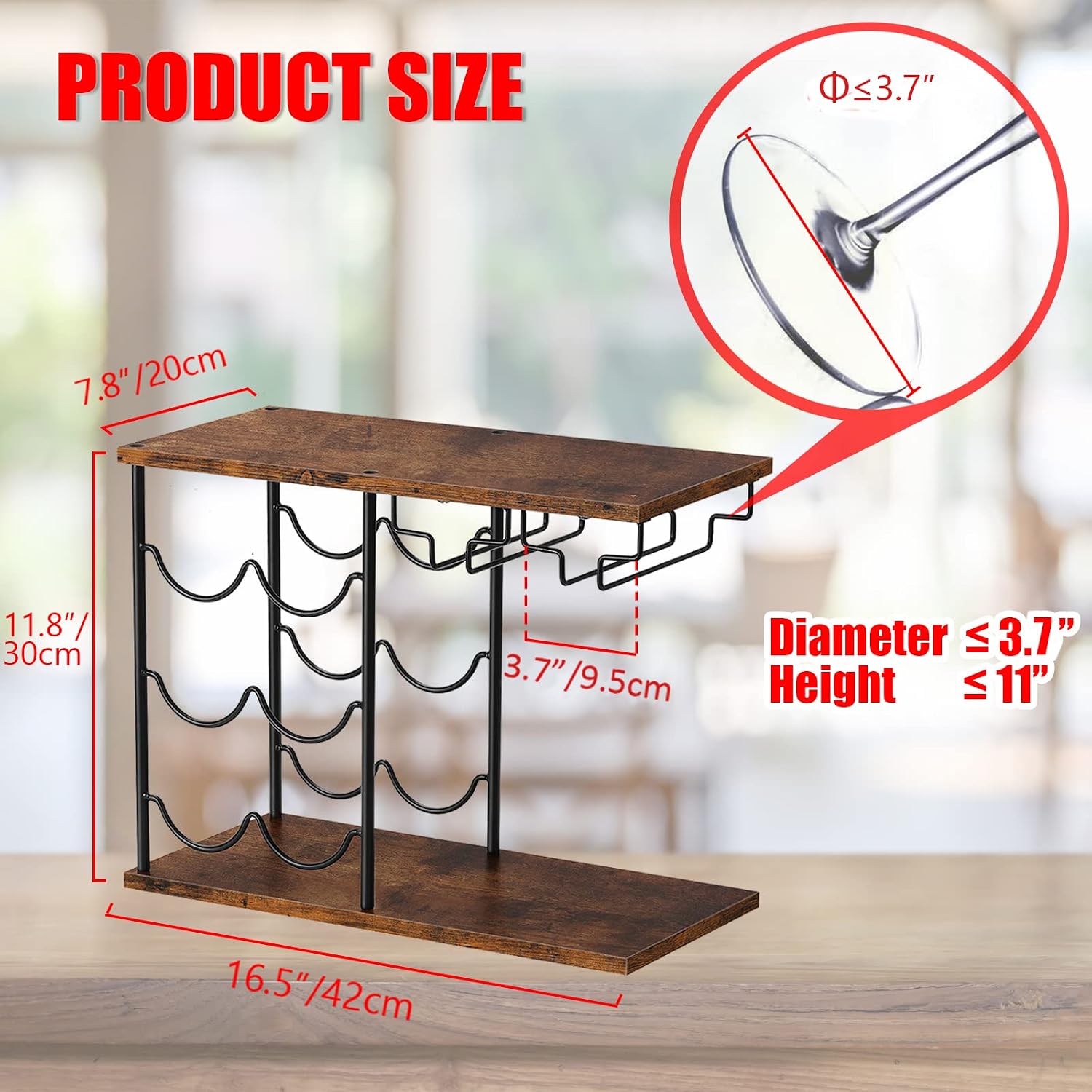 LIANTRAL Wine Racks Countertop, Modern Wine Bottle Holder for Home Kitchen | Hold 6 Bottles and 4 Wine Glasses, Freestanding Wine Rack for Bar, Wine Cellar, Cabinet