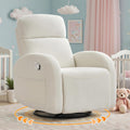 Rocking Recliner Nursery Chair, Swivel Recliner Glider for Nursery with 2 Pockets, Reclining Rocking Chair, Manual Recliners for Living Room, Bedroom, Cream White Chenille
