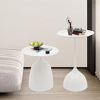 Round Side Table Set of 2, Metal Round End Tables, Modern Nesting Table Sets, Nesting Tables Pedestal Coffee Table with 16.9'' & 23.6'' Height for Living Room Balcony Office (White)