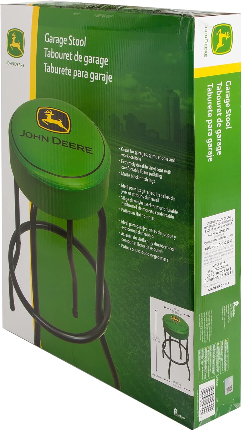 Plasticolor 004792R01 John Deere Logo Garage and Game Room Stool with Matte Green Top and Black Legs