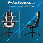 Ruesleag Ergonomic PC Gaming Chair Office Computer Chair w/Lumbar Support Flip Up Arms Headrest PU Leather Study Desk Chair Executive Office Chair High Back Video Racing Chair for Adults,White