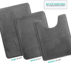 Clara Clark 3 Piece Bathroom Rugs Bath Mat Set, Velvet Memory Foam Bath Mats for Bathroom - Non-Slip, PVC Backing Bath Rugs, Washable - Dries Quickly, Grey