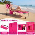 Giantex Face Down Tanning Chair, Folding Beach Lounge Chair w/ 4-Position Adjustable Backrest, Outdoor Sunbathing Lounge Chair w/Face Arm Holes & Storage Pocket for Patio Deck Poolside (2, Pink)