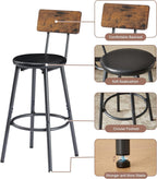 Bar Table and Chairs Set for 3, 63" L Rectangle Sofa Table with 3 PU Upholstered Stools, 4 Piece Industrial Counter Height Dining Table Set for Living Room Kitchen Restaurant, Brown
