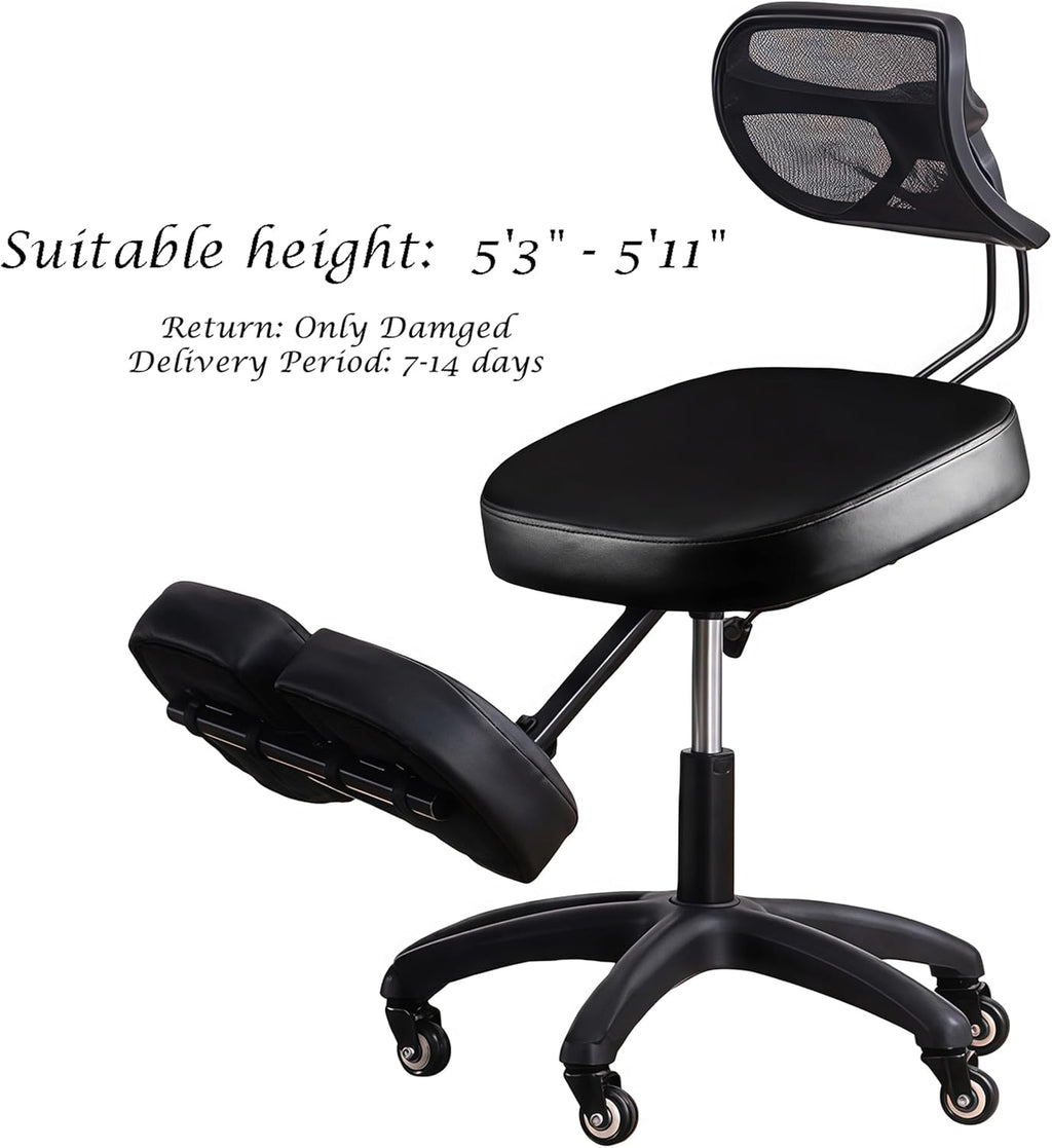 Adjustable Ergonomic Kneeling Chair with Padded Seat and Backrest, Posture Correcting Knee Chair for Office Desk, Comfortable Floor Sitting Alternative