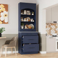 Polibi 83.7''H Kitchen Pantry, Freestanding Tall Kitchen Hutch with 5 Storage Drawers and Adjustable Shelf, Cupboard Storage Cabinet with Faux Marble Top for Dining, Kitchen (Blue)