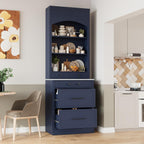 Merax 83.7” Tall Kitchen Pantry Cabinet, Storage Cabinets with 5 Drawers and Adjustable Shelves, Freestanding Kitchen Hutch with Faux Marble Top, Bathroom Storage Cabinet, Blue