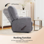 CANMOV Rocker Recliner Chair, Soft Fabric Manual Recliner Chair with Overstuffed Back and Arms, Single Sofa Nursery Rocking Chairs for Living Room, Grey